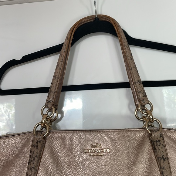 COACH Metallic Rose Gold Pebble Leather Exotic Python Trim Ava Tote Bag - Picture 2 of 15